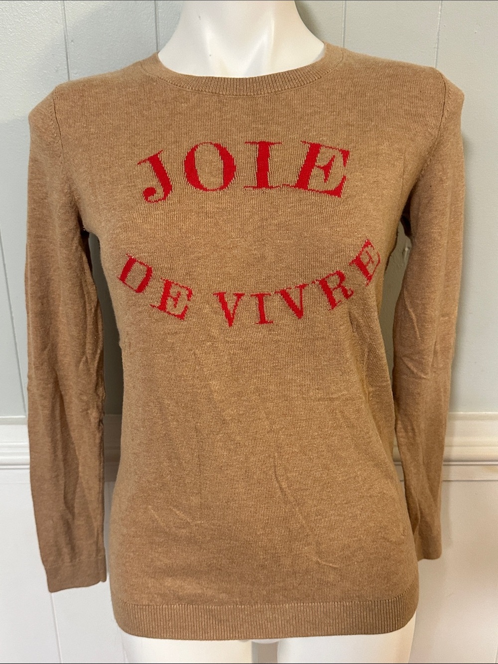 Talbots Tan Crewneck Sweater with Red Lettering